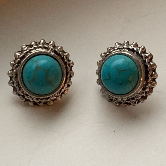 Men’s Western Turquoise Stud Earrings Southwest Indian Style Boho Ethnic Tribal - Picture 4 of 10
